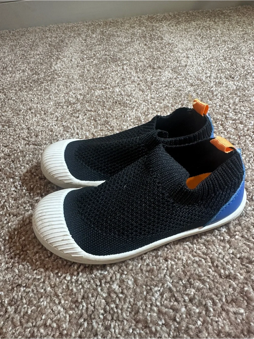 Cat & Jack Black Knit Slip-On Sneakers with Orange Pull Tabs